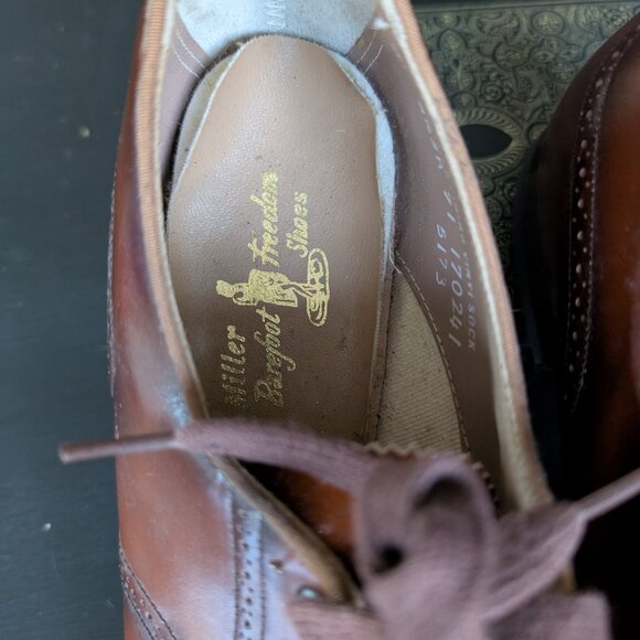 Vintage 50s Brown leather wingtip oxfords shoes deadstock lace up 1950s heels - Picture 8 of 9